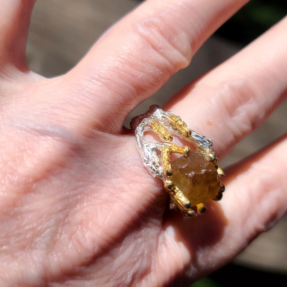 Large raw natural Citrine solitaire sterling ring sz 7 - Picture 9 of 12
